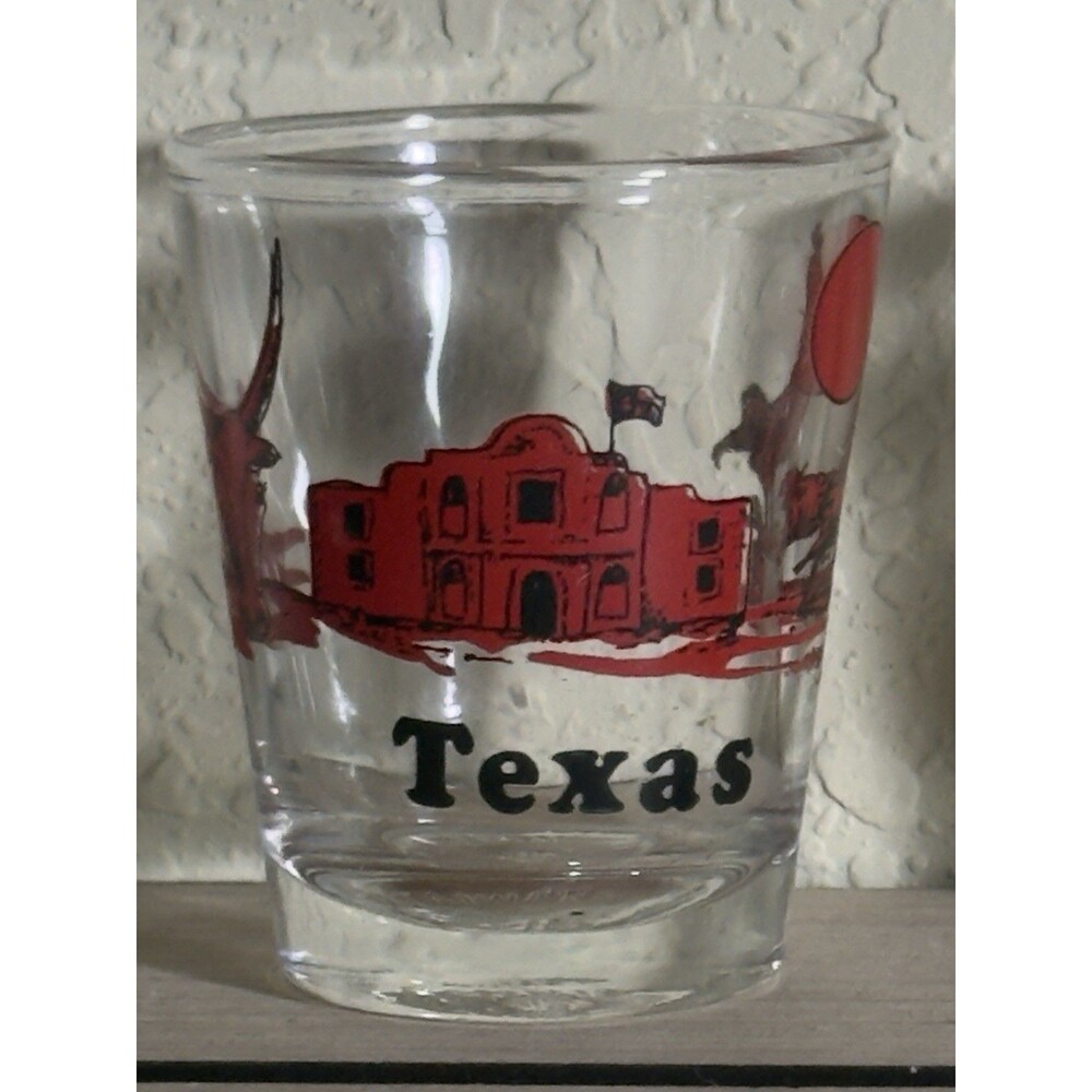 Vintage Texas Lone Star State Alamo Longhorn Bull Commemorative Shot Glass